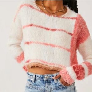 FREE PEOPLE Emerson Pullover Sweater Champagne Dream Combo Soft Cropped Large